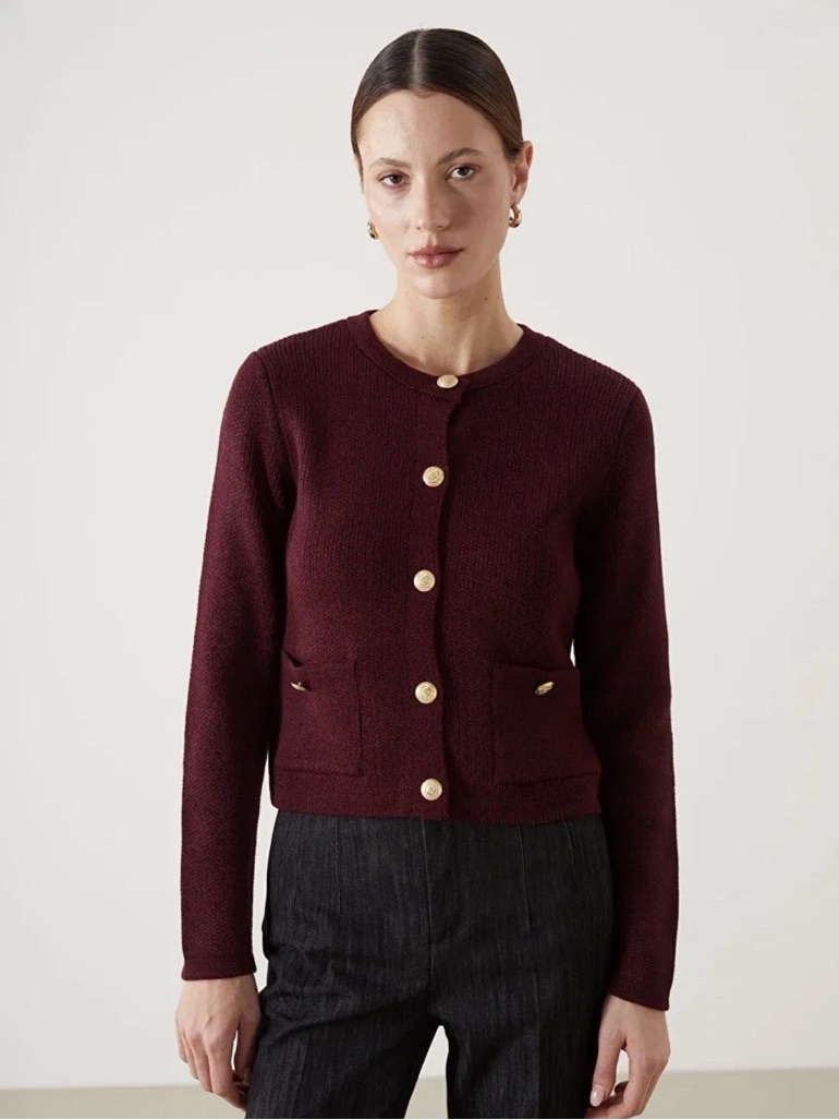 Zara Burgundy Cardigan With Gold Buttons Small